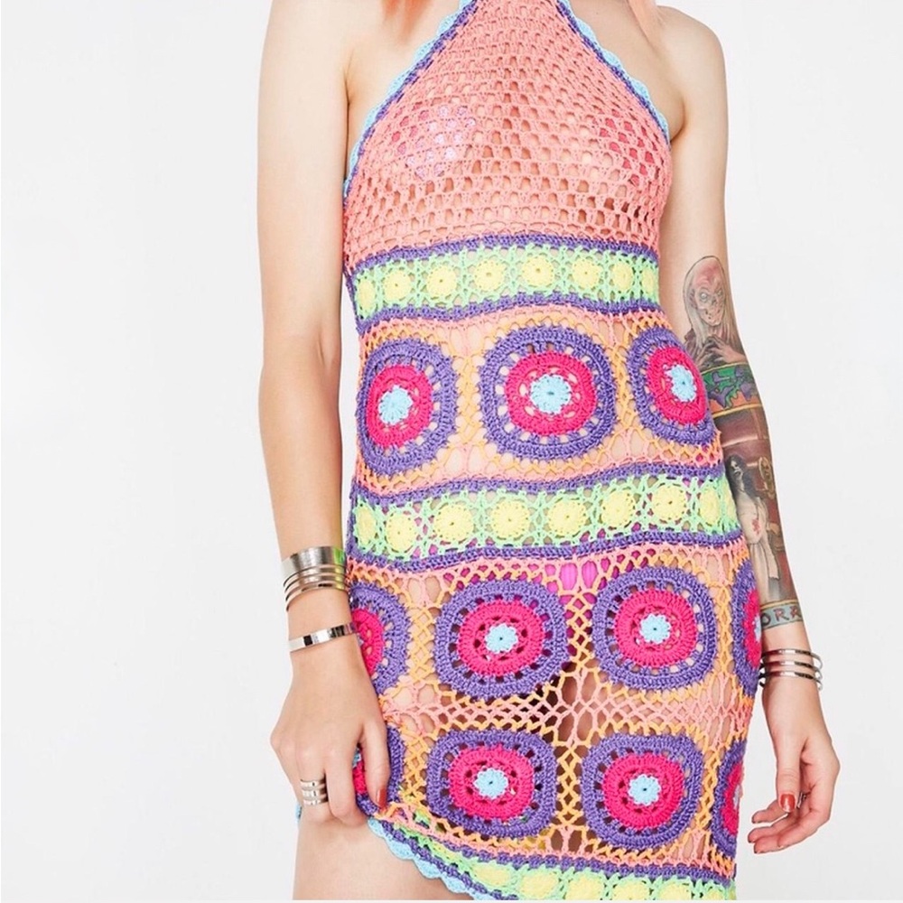 Current Mood at Dolls Kill Free Your Mind Crochet Halter Mini Dress Small - Picture 6 of 14